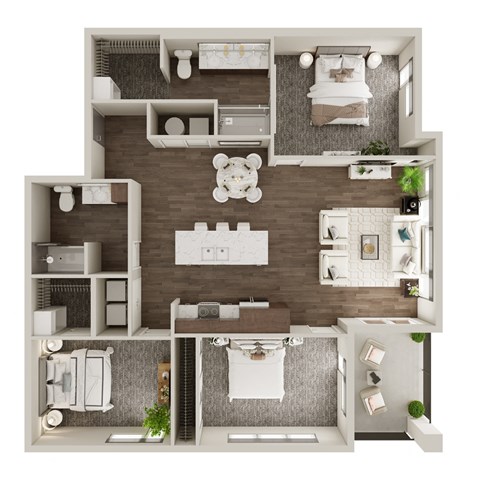 Floor plan for 3 beds, 2 baths, 1389 sqft